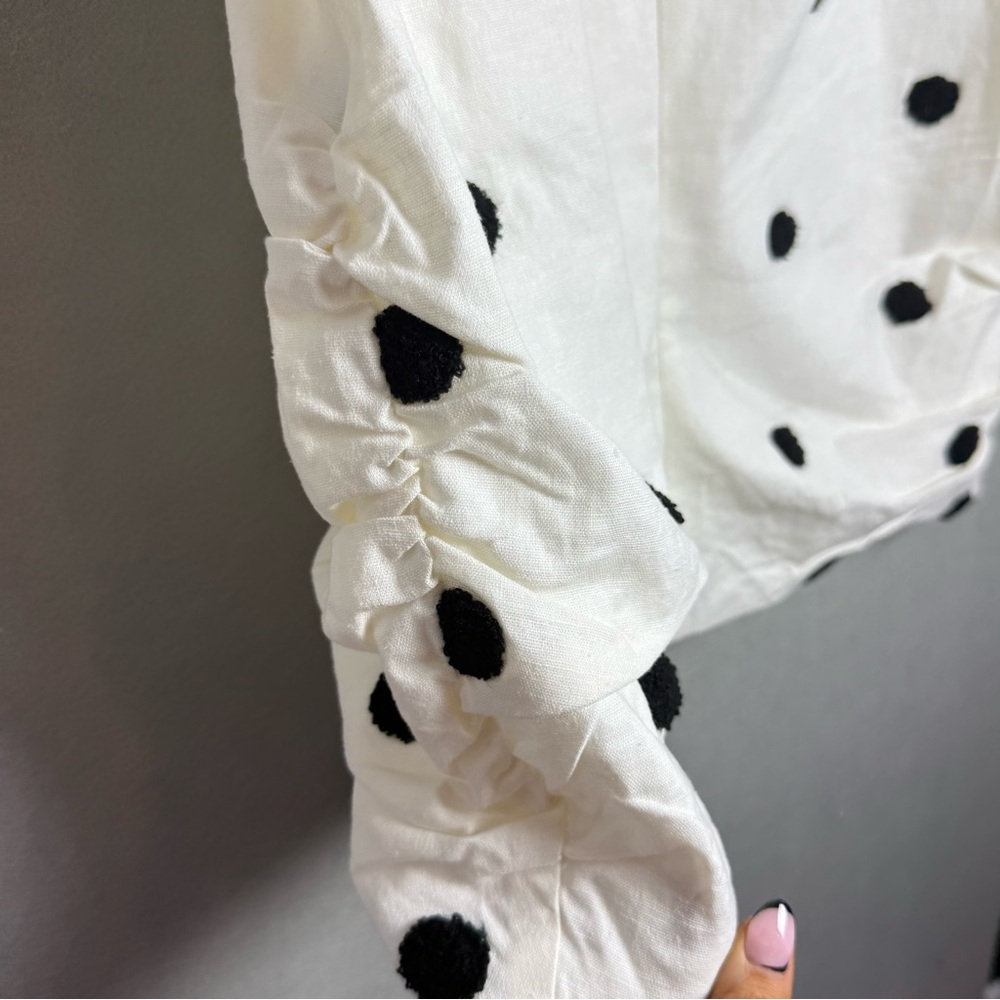 Brand New For Love & Lemons Abigail Polka Dot Mini Dress in Ivory White Black XL - Picture 5 of 13